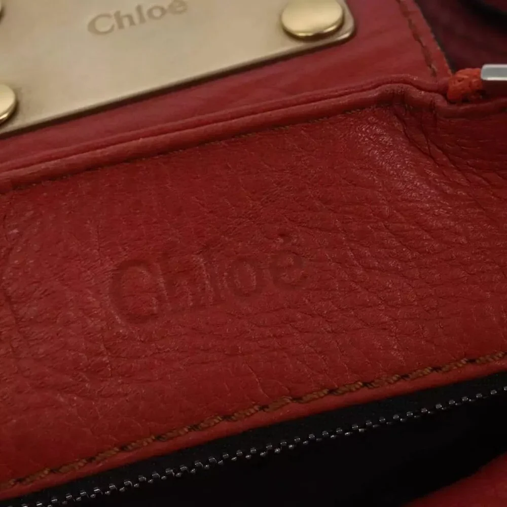 Chloe Paddington Hand Bag Leather Red Gold Silver Auth - Picture 6 of 16